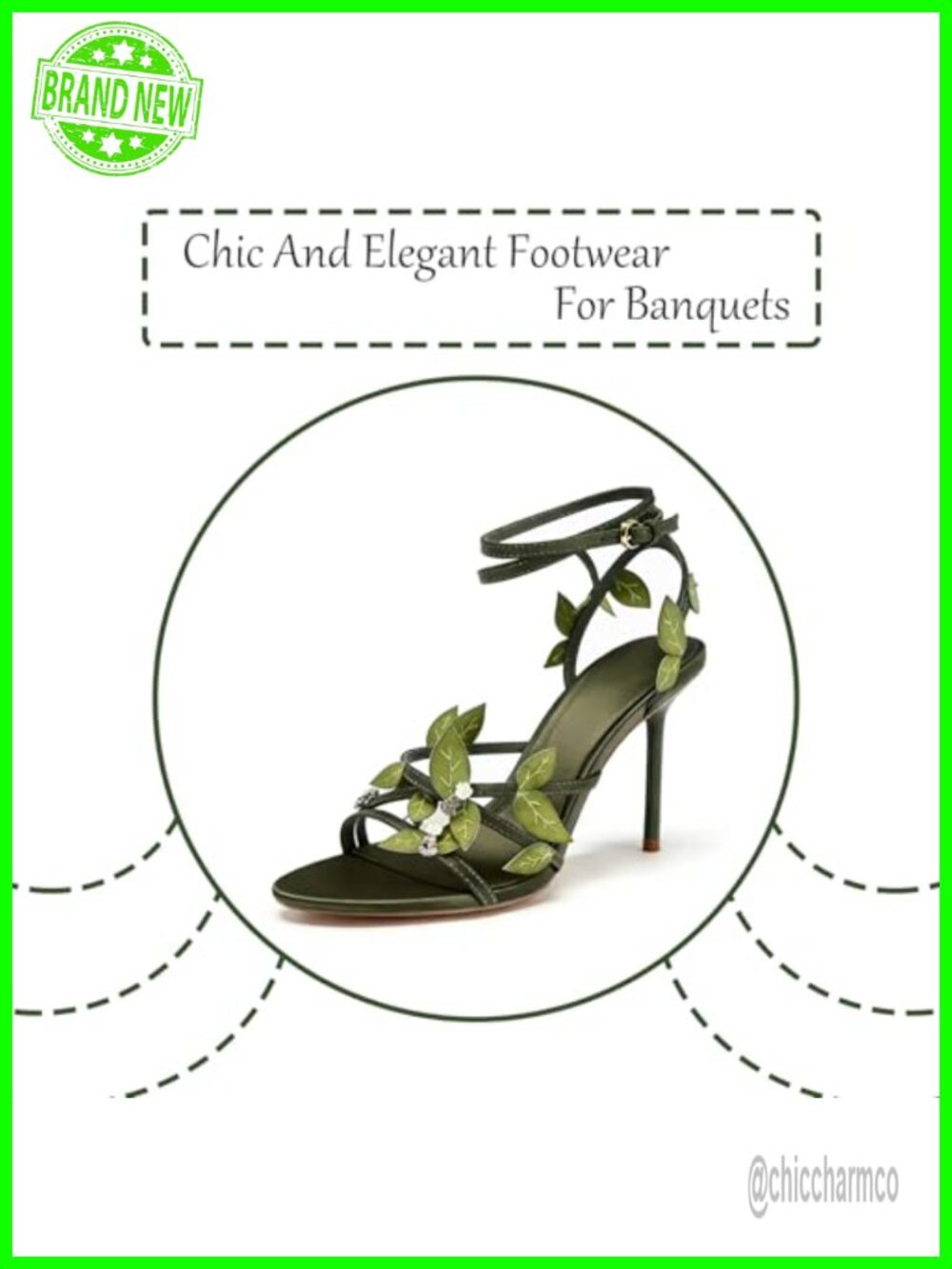 Stiletto Ankle Wrap Strap Sandals 3.93" Heel Leaf Decor Faux Leather - Picture 5 of 6